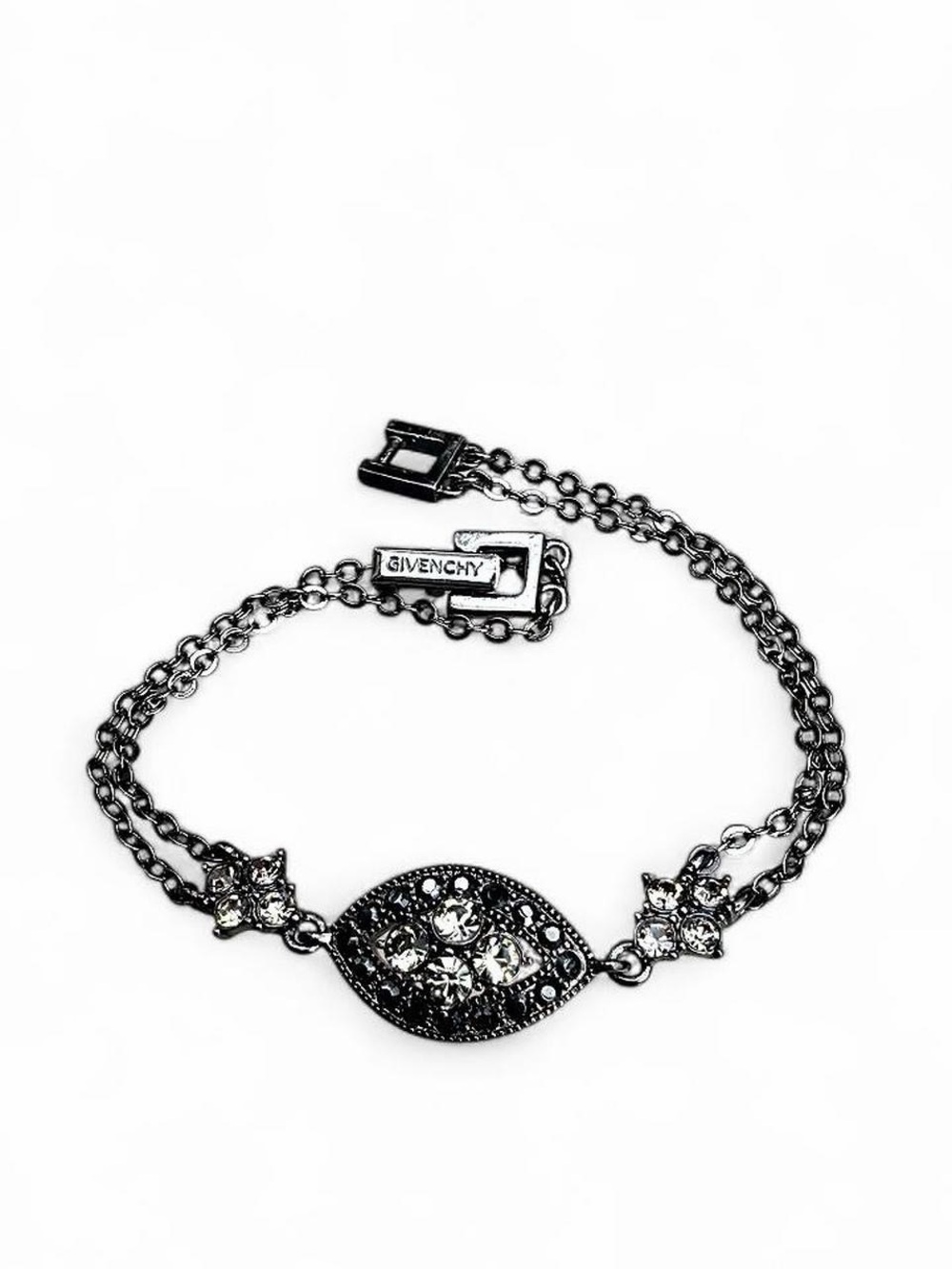 Beautiful Vintage Signed Givenchy Gunmetal Bracelet, Art Deco Style Oval Station